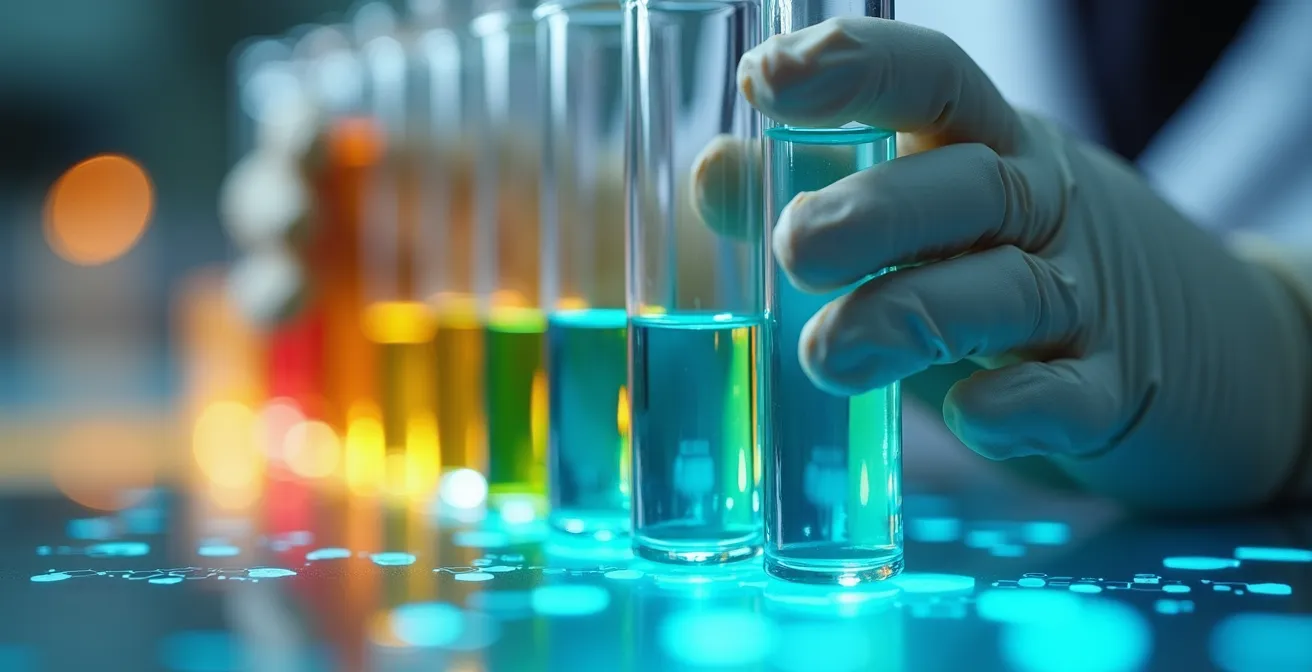 Gros plan sur des mains gantées manipulant des échantillons de test en laboratoire