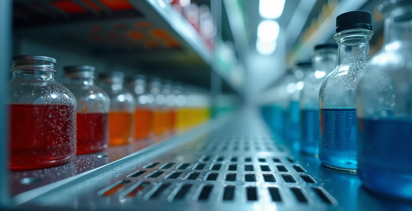 Armoire de stockage ventilée avec séparation des produits chimiques incompatibles dans un environnement industriel