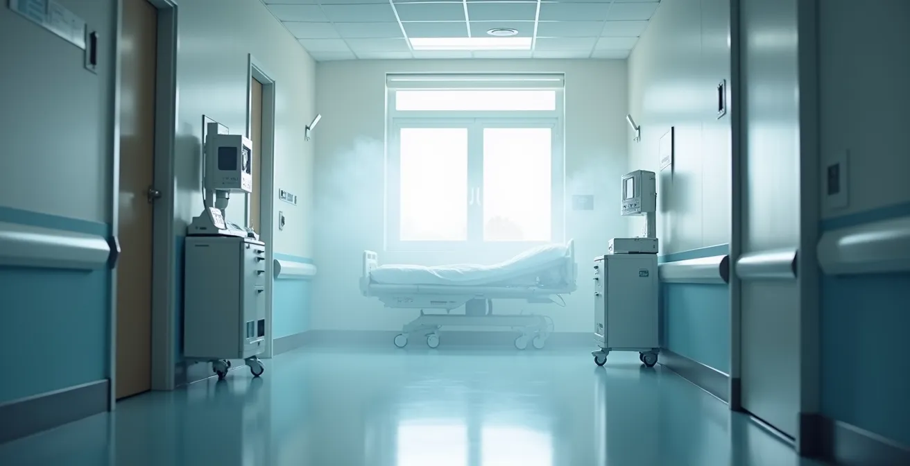 Chambre d'hôpital canadienne moderne avec équipement de nettoyage vapeur en action