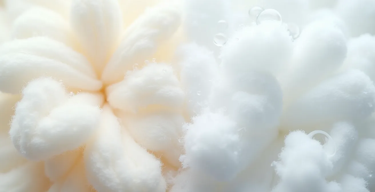 Comparaison visuelle de l'effet du chlore et de l'oxygène actif sur des fibres textiles blanches