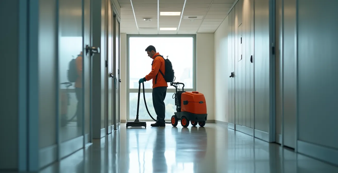 Comparaison visuelle entre aspirateur dorsal et chariot dans un contexte professionnel