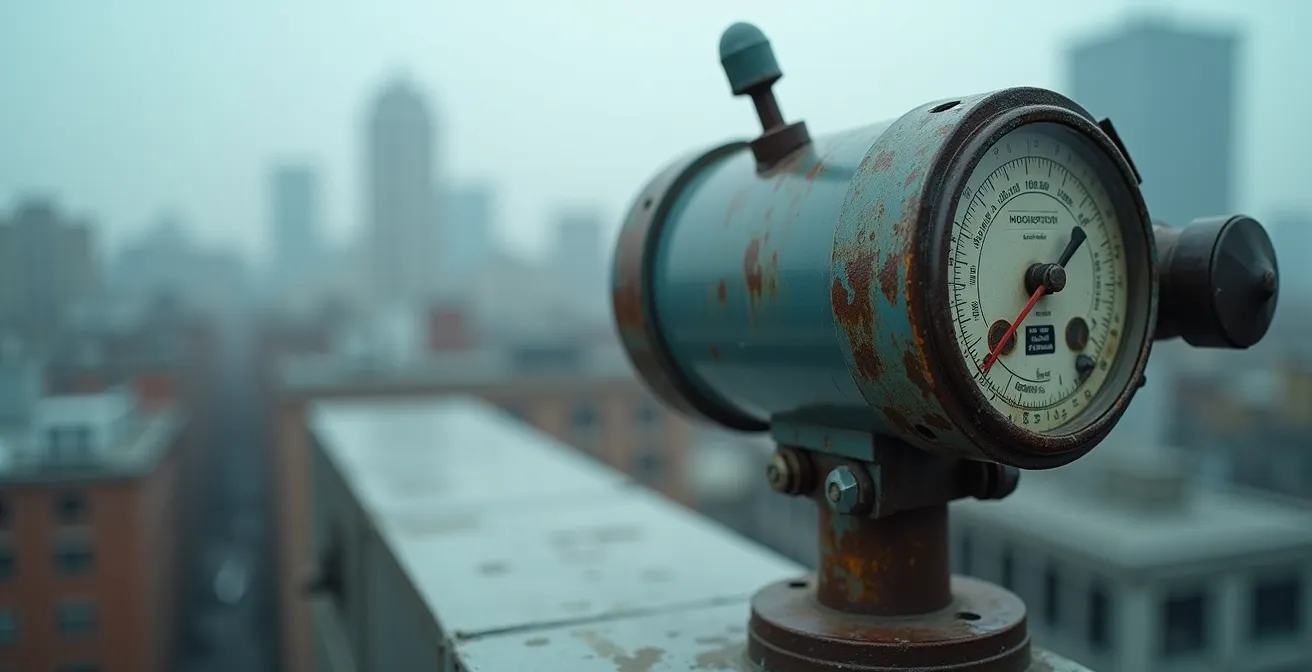 Anémomètre mesurant la vitesse du vent au sommet d'un gratte-ciel par temps venteux