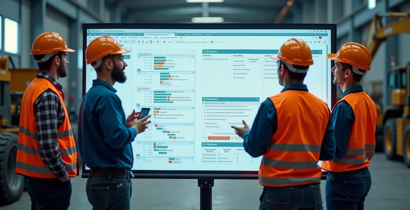 Réunion de coordination entre équipes de maintenance et nettoyage dans un environnement industriel