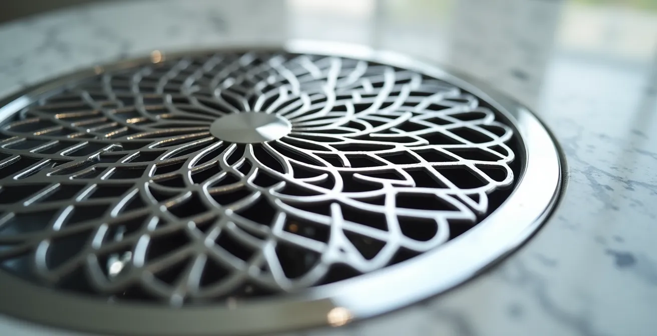 Vue macro d'une grille de ventilation métallique brillante avec texture détaillée