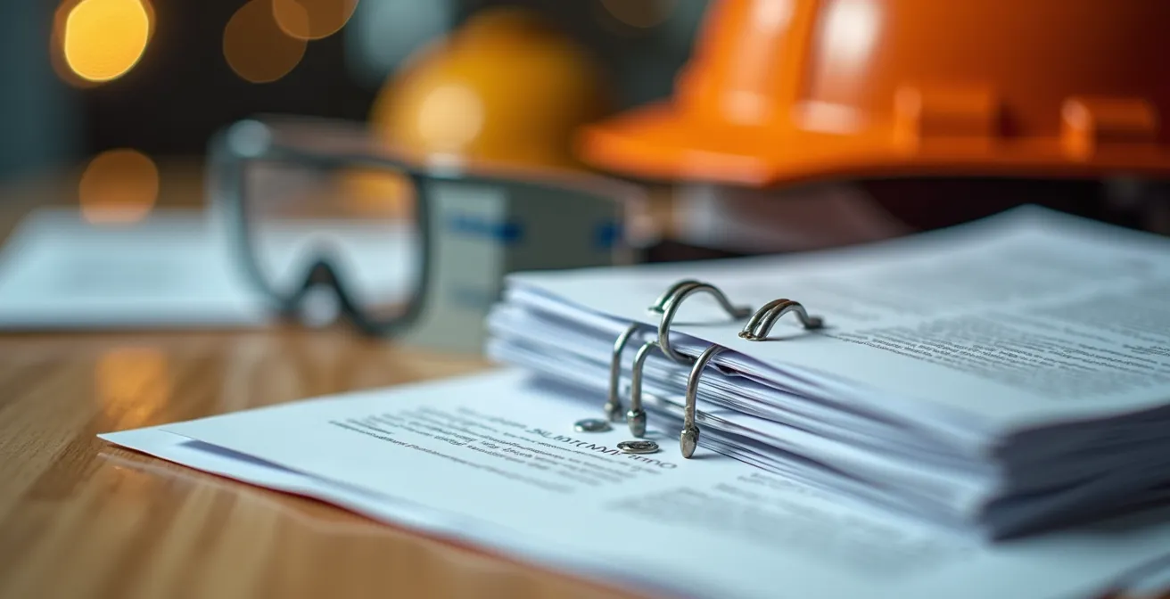 Gros plan sur des registres de formation et documents de sécurité organisés sur un bureau canadien