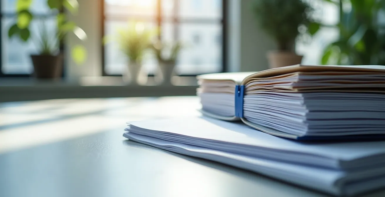 Bureau avec dossiers de certification et documents de sécurité organisés pour inspection CNESST