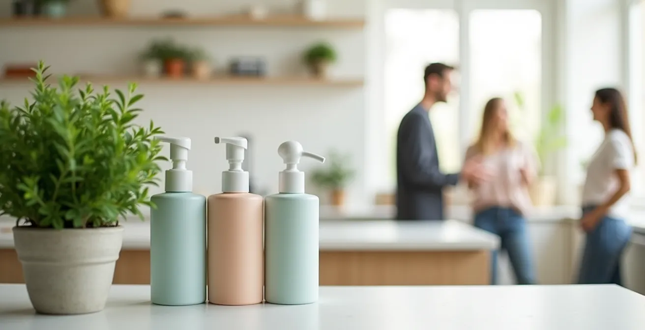 Environnement de travail moderne avec produits de nettoyage écologiques sans parfum