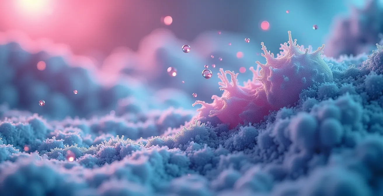 Gros plan macro sur des textures de produits de nettoyage biotechnologiques innovants