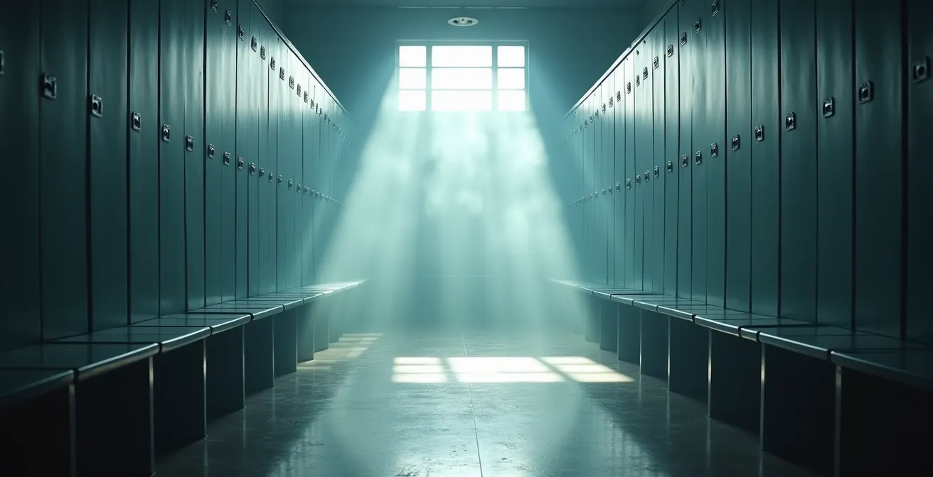 Processus de nébulisation électrostatique dans un vestiaire sportif avec particules en suspension