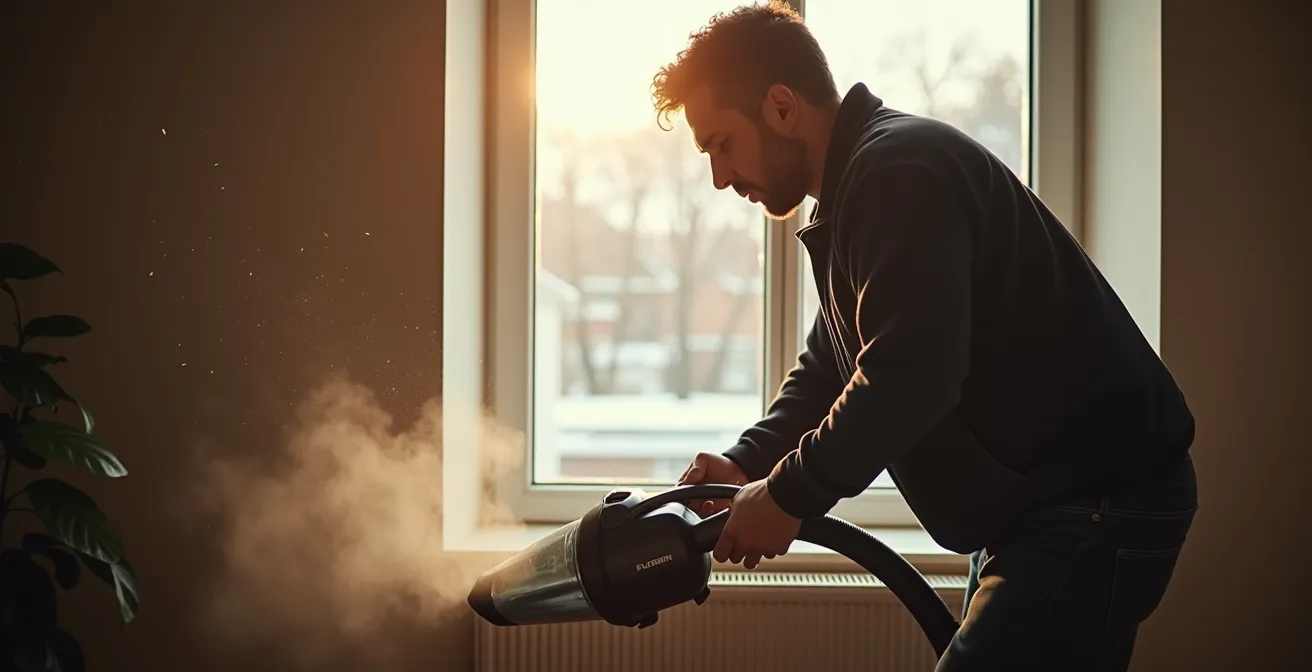 Accumulation de poussière sur des plinthes électriques typiques du Québec