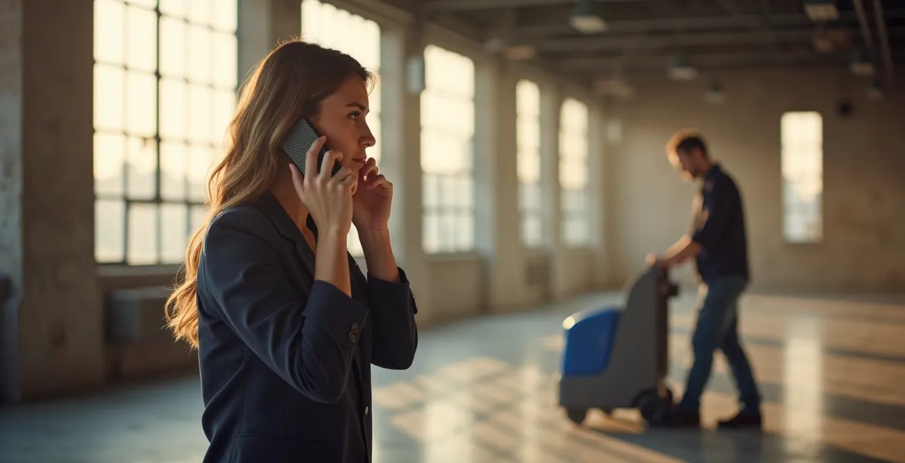 Système de notification d'urgence avec un superviseur coordonnant un agent de remplacement prêt à intervenir dans un bureau moderne.