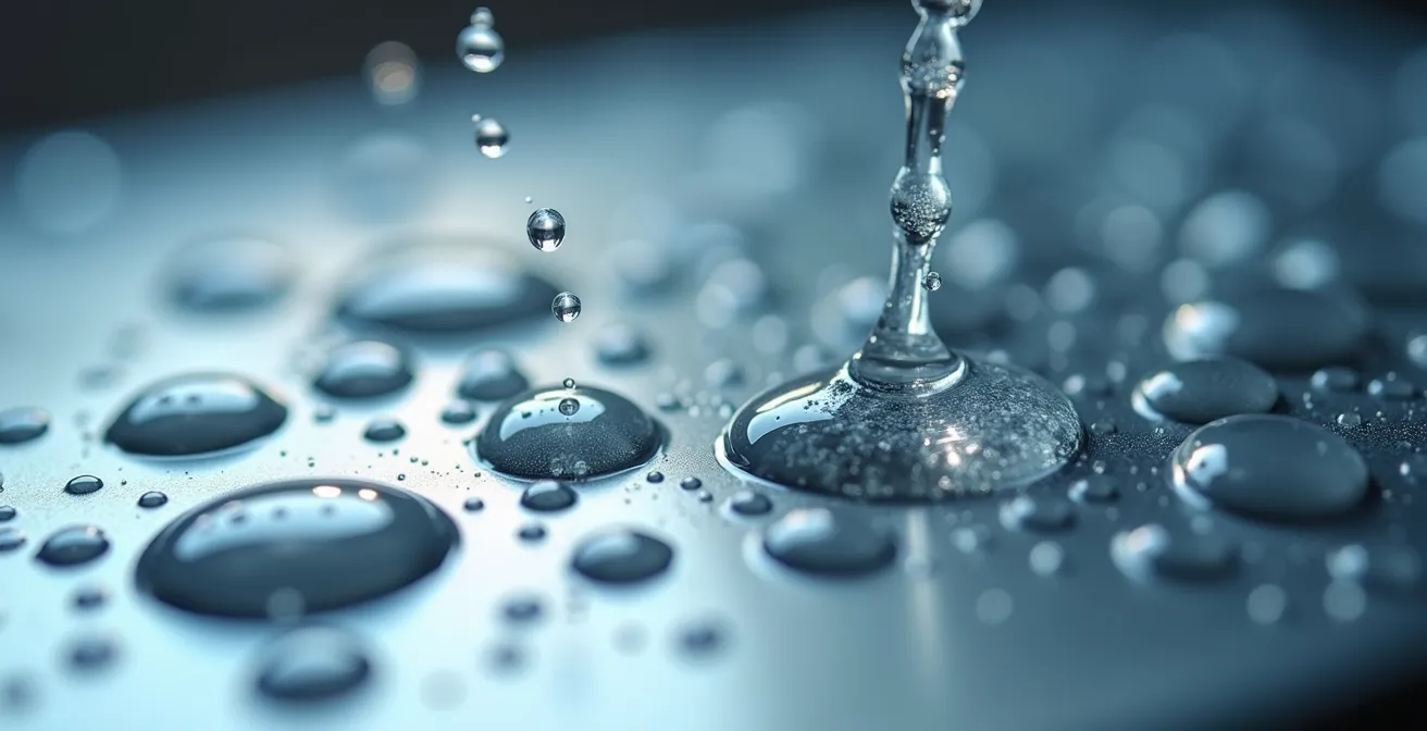 Démonstration visuelle du temps de contact nécessaire pour l'efficacité d'un désinfectant sur une surface